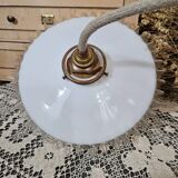 Old pendant lamp in pleated white opaline