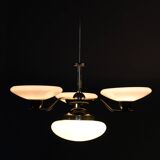 Art Deco brass and aluminum chandelier with cream glass, Czechoslovakia 1930s