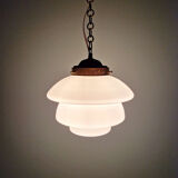 Art Deco pendant light in white opaline and copper frame, 1920s-30s