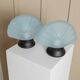 Set of 2 Murano glass shell lamps - light blue table lamp - vintage Space Age design Italy - 1980s