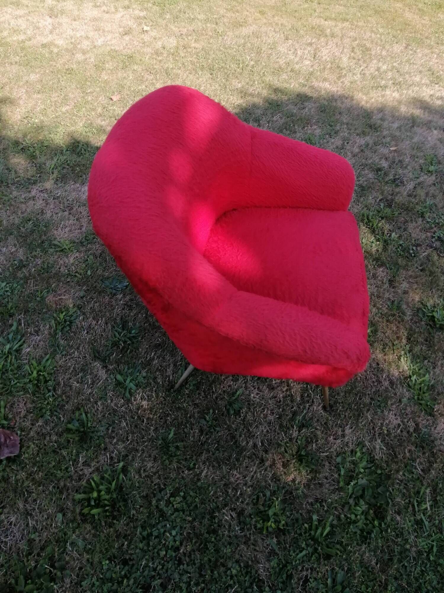 ARMCHAIR AND FOOTREST VINTAGE YEAR 1970 MOUMOUTE COLOR RED