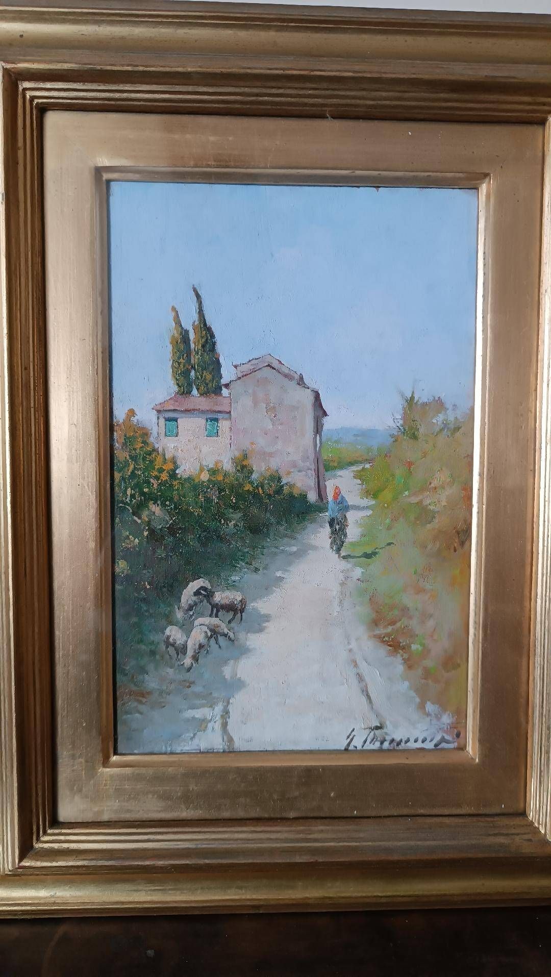 Gino Tommasi Oil Painting On Board 1890/1942 Tuscan View