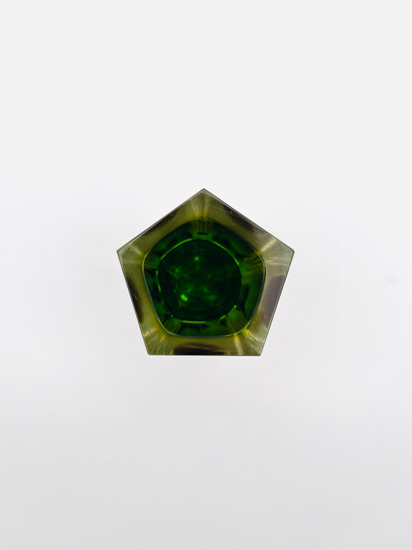 Vase Cesare Toso - Murano - Sommerso - Pentagonal vert et ambre