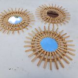 3 Small Vintage Rattan Sun Mirrors