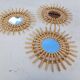 3 Small Vintage Rattan Sun Mirrors