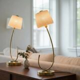 Pair of Art Deco lamps in brass and etched glass