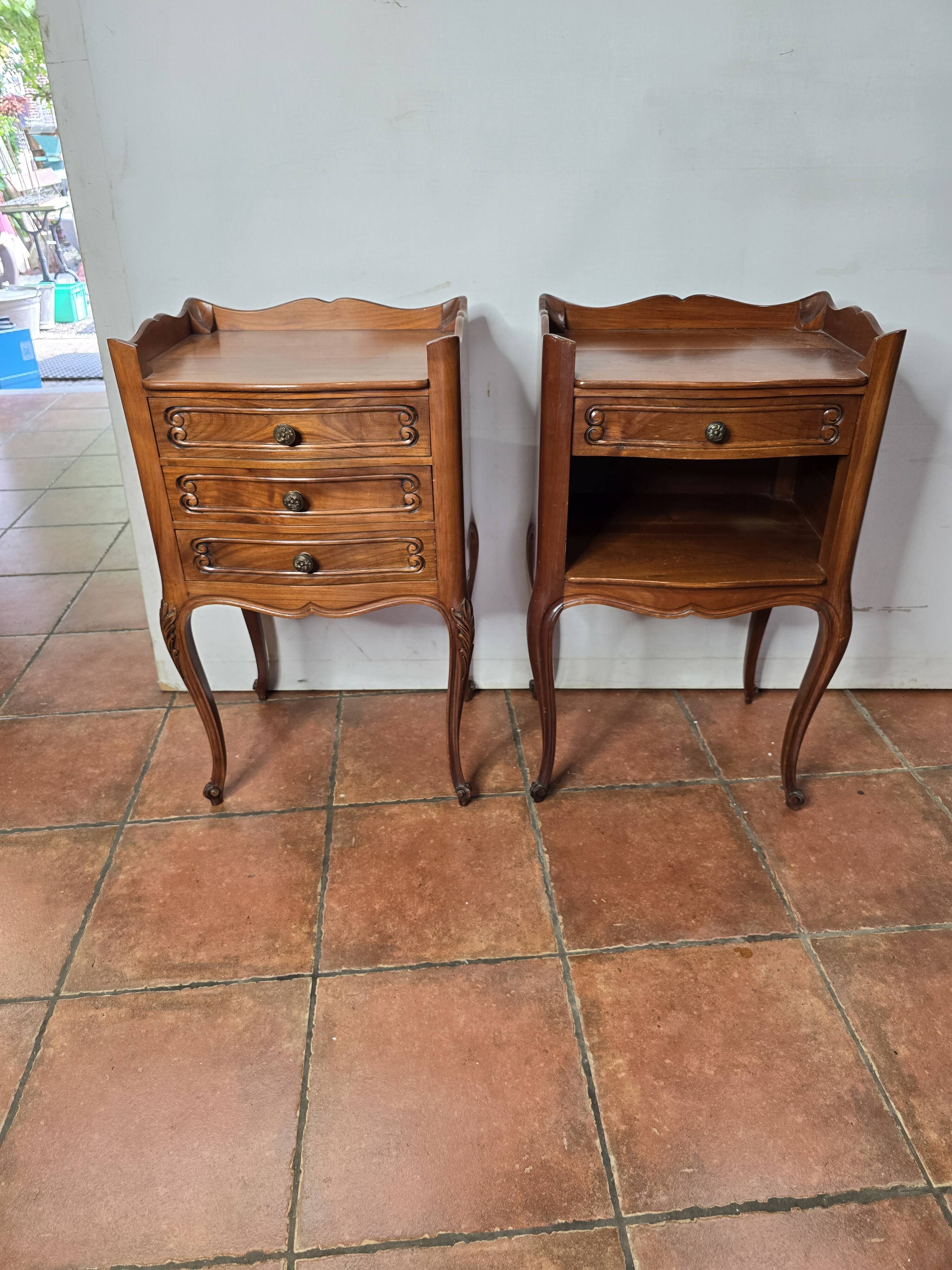 Pair of Louis XV style bedside tables in cherry wood