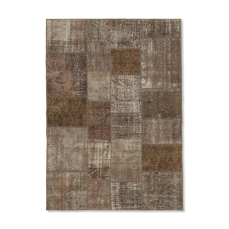 Tapis oriental vintage noué à la main 171 cm x 241 cm marron patchwork