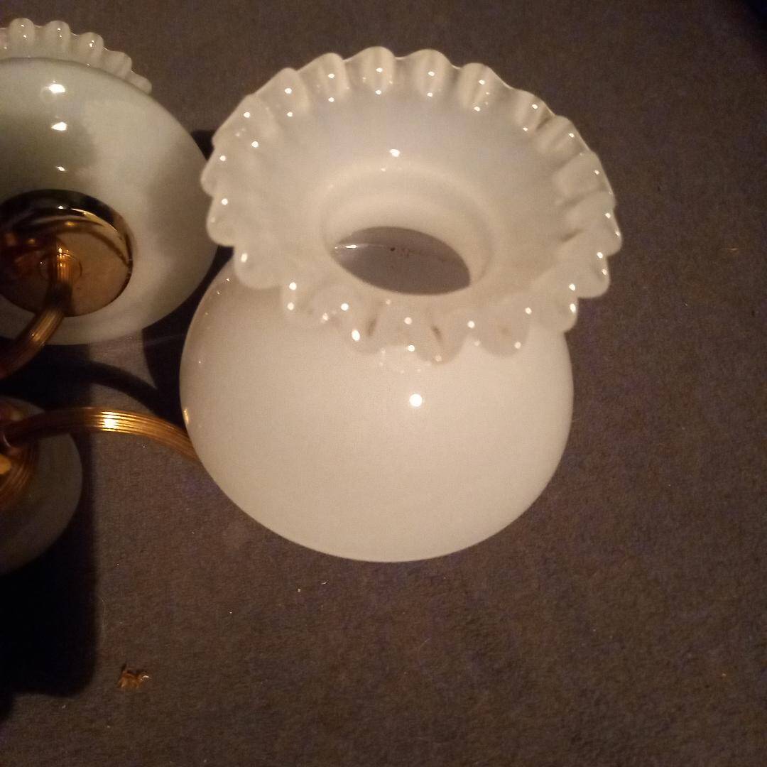 brass and white opaline wall lights