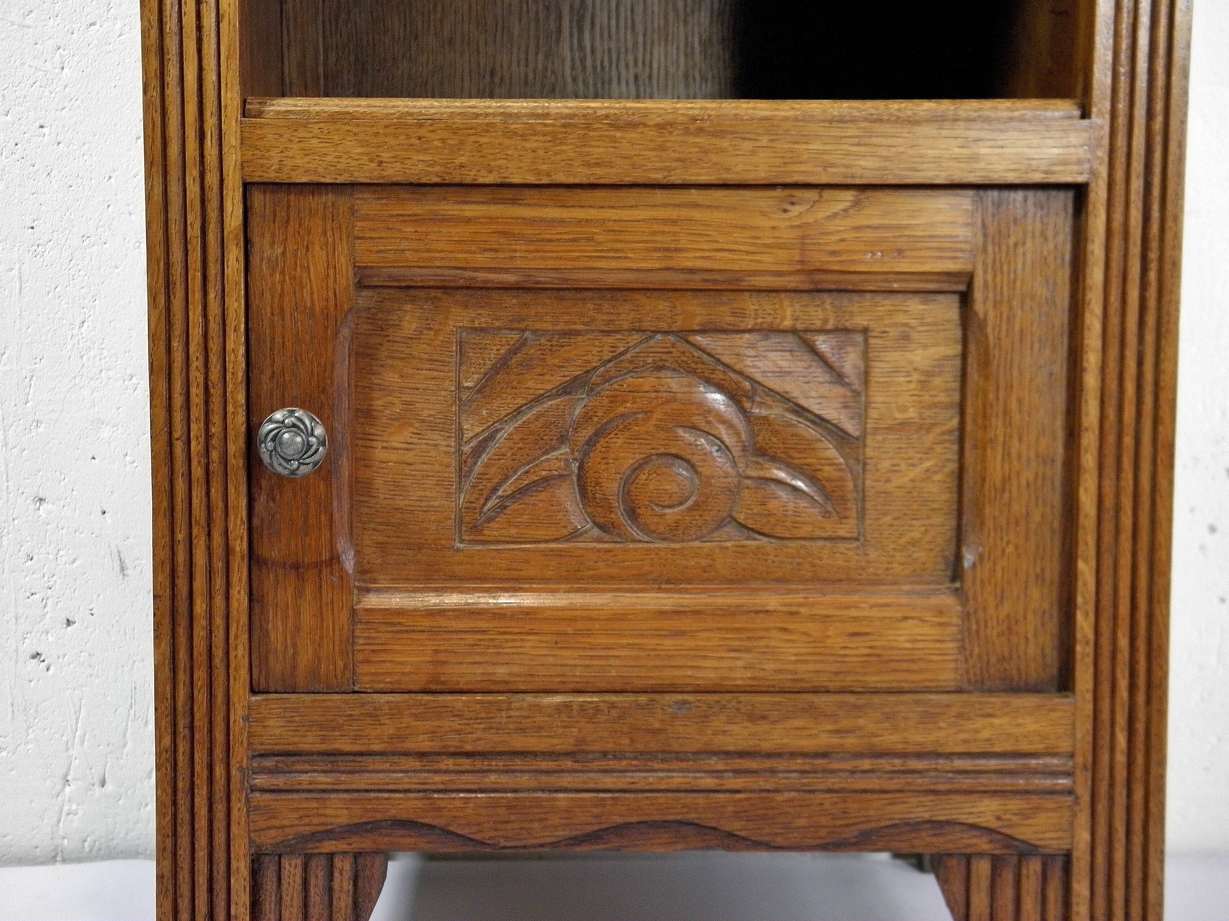ART DECO OAK AND MARBLE BEDSIDE TABLE