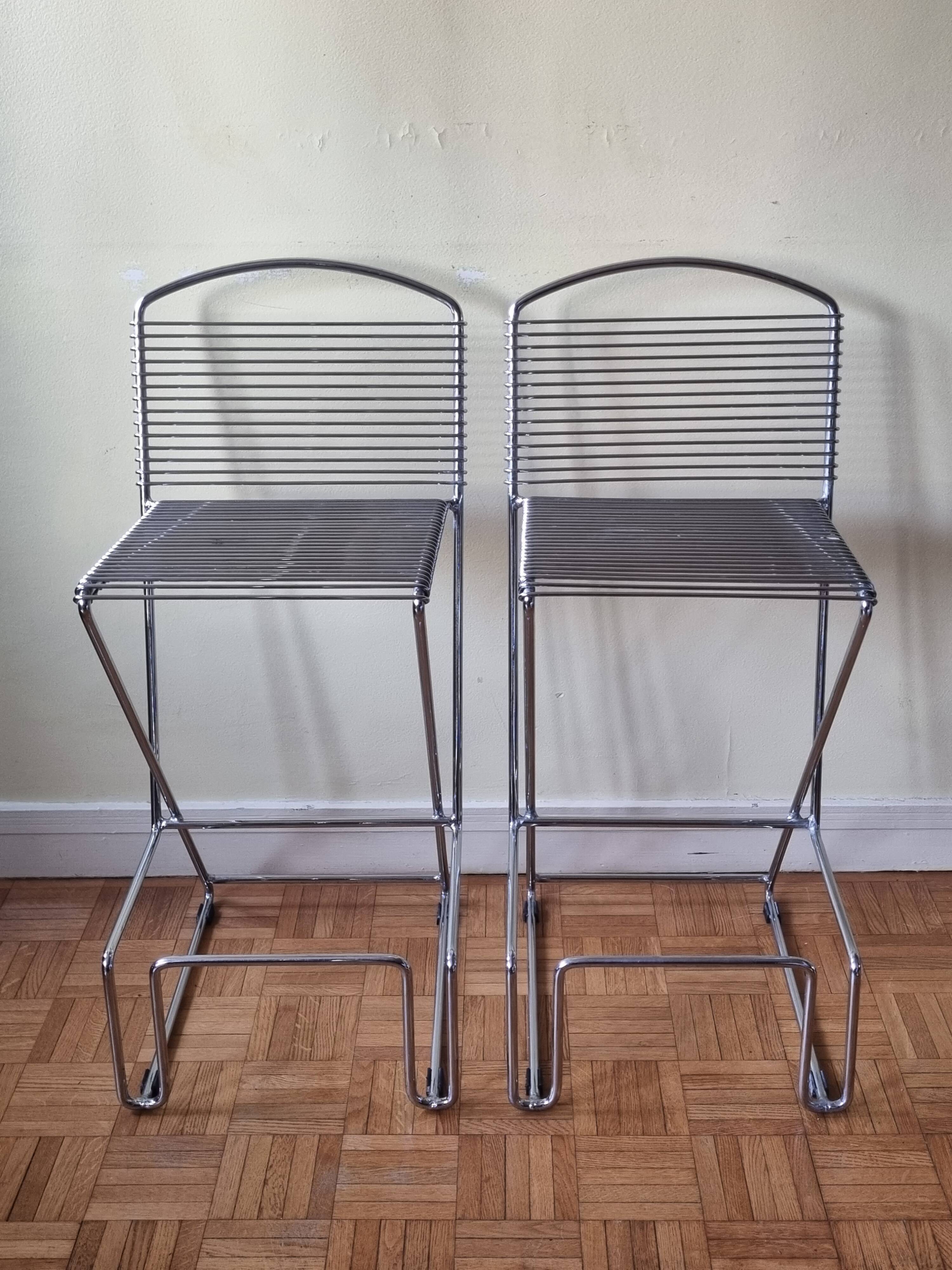 Paire de tabourets de bar Till Behrens Schlubach acier chromé années 80