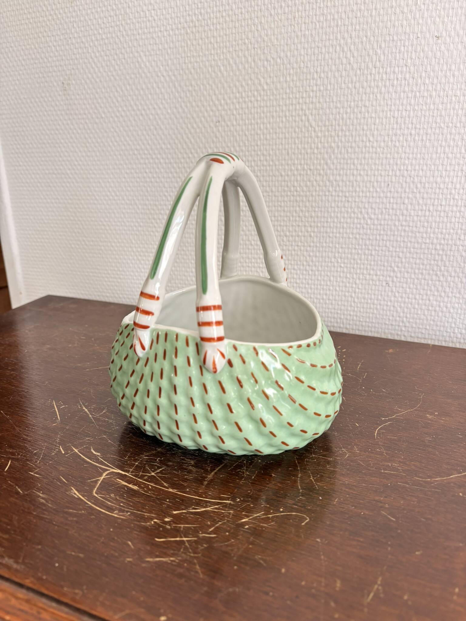 Vintage Mid 20th Century Limoges ULM Porcelain Basket with Handle