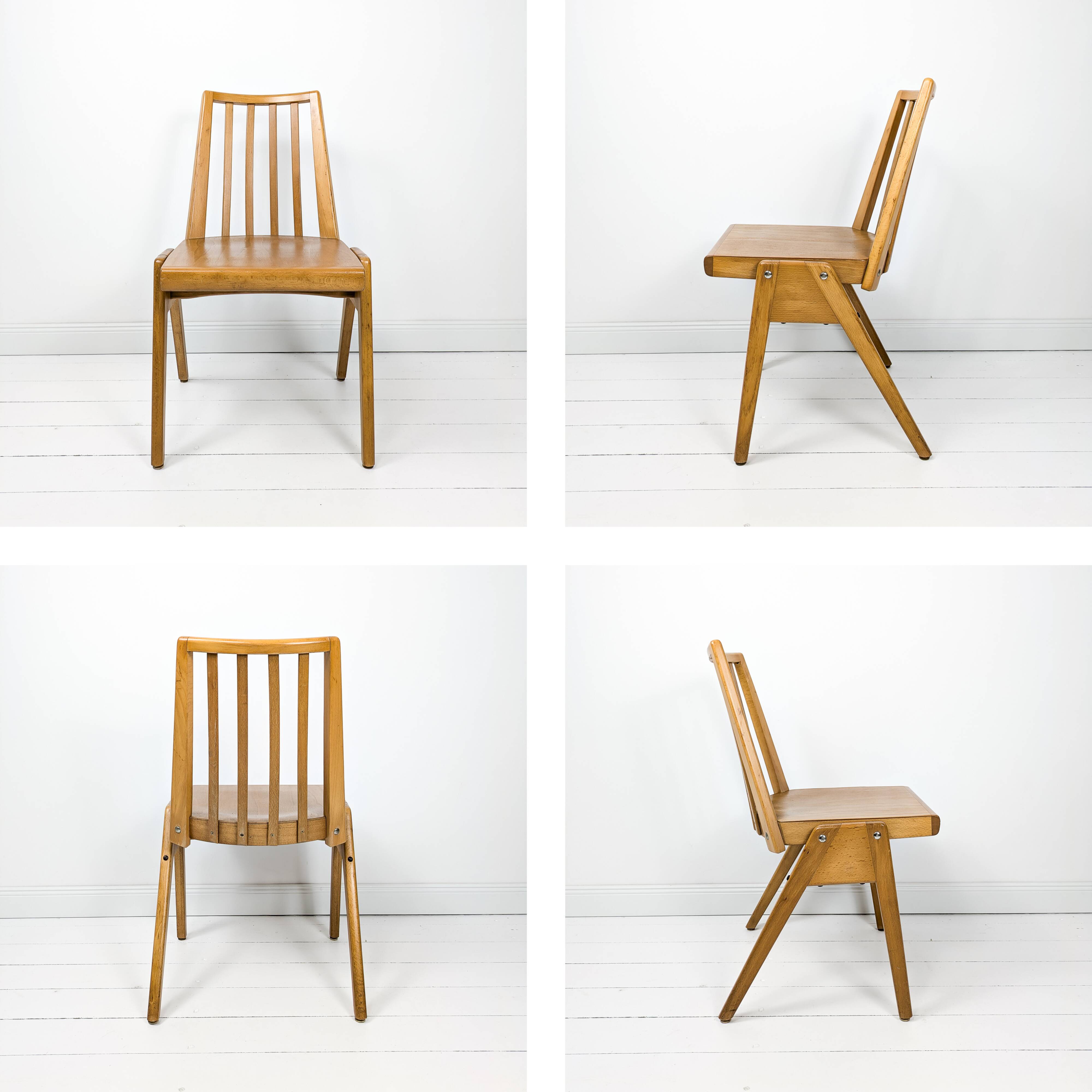 Set of 4 Danish Design Mid Century Wooden Stacking Chairs Streben Vintage Skandi Wooden Chair