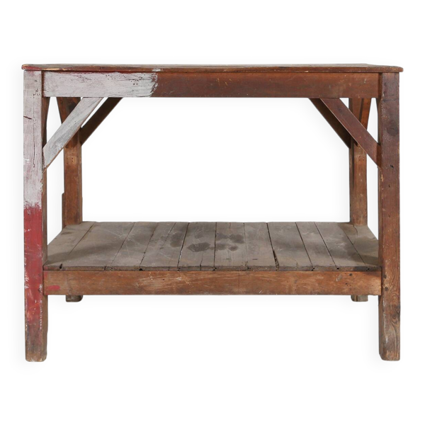 Console industrielle française en bois massif, années 1920