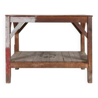Console industrielle française en bois massif, années 1920