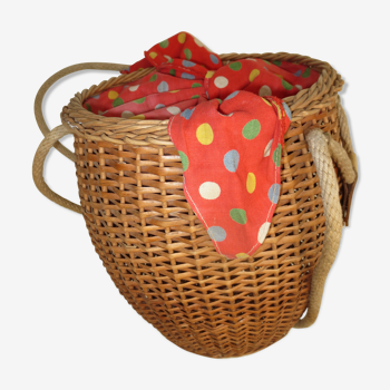 Vintage rattan basket for knitting and work
