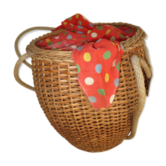 Vintage rattan basket for knitting and work