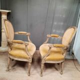 Pair of Louis XVI style medallion armchairs