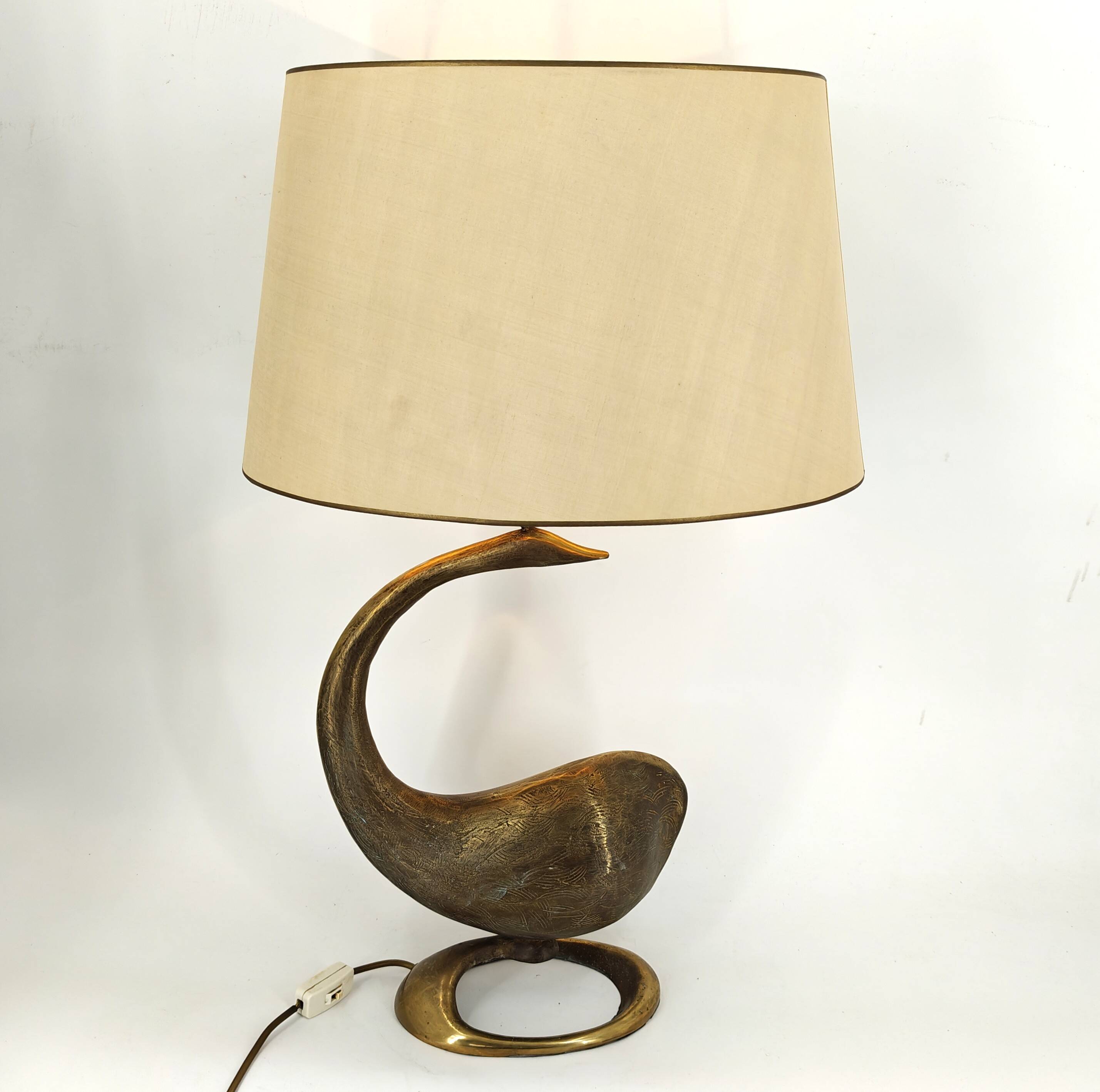 Large brass swan table lamp, 1960s