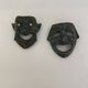 Pair of Small Decorative Bronze/Brass Greek Theatre Masks Wall Hangings, 19