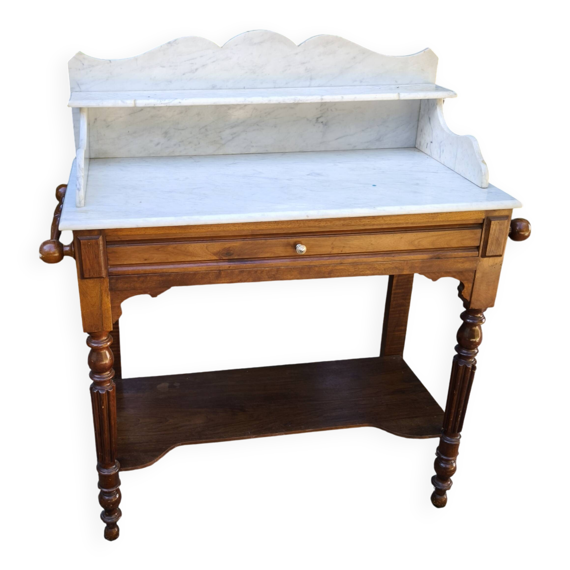 Antique wooden and marble side table
