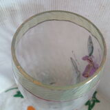 Vase en verre strille emaille décor floral d'une pivoine ancien
