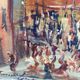 Oil painting "Sicilian Feast" in glass, 19th-century wooden frame.