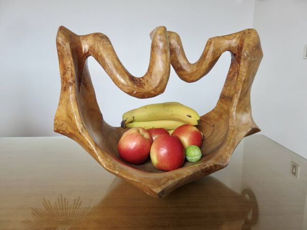 Très grande coupe à fruits en bois d'olivier, 1970, objet unique