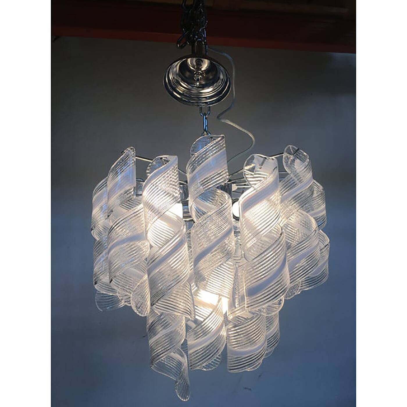 Murano Glass Sputnik Chandelier With Swirling Italian Glass Clear and White
