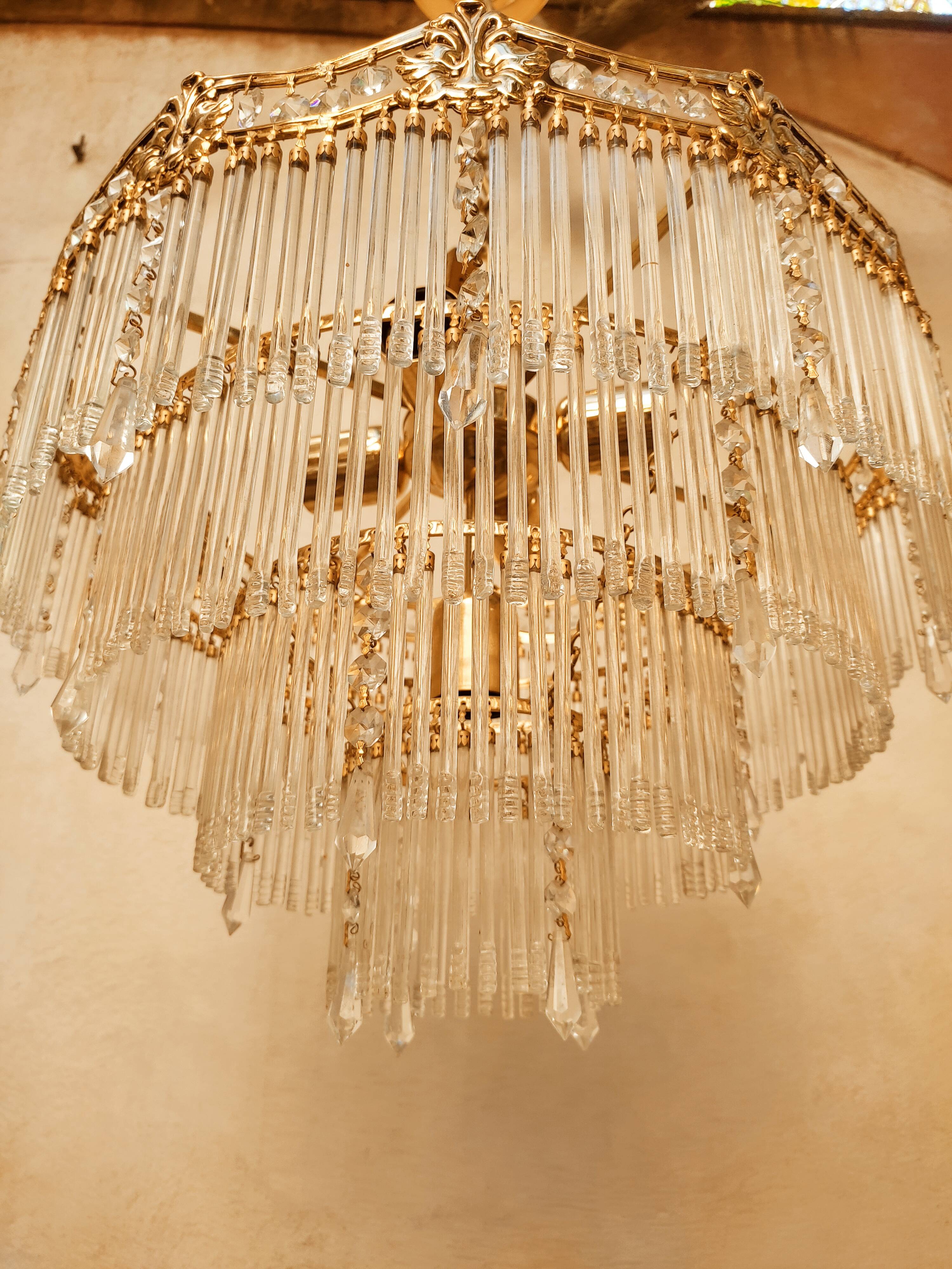 Glass and crystal waterfall chandelier