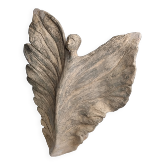 Patinated terracotta sculpture, Winged female figure in movement, 30 cm