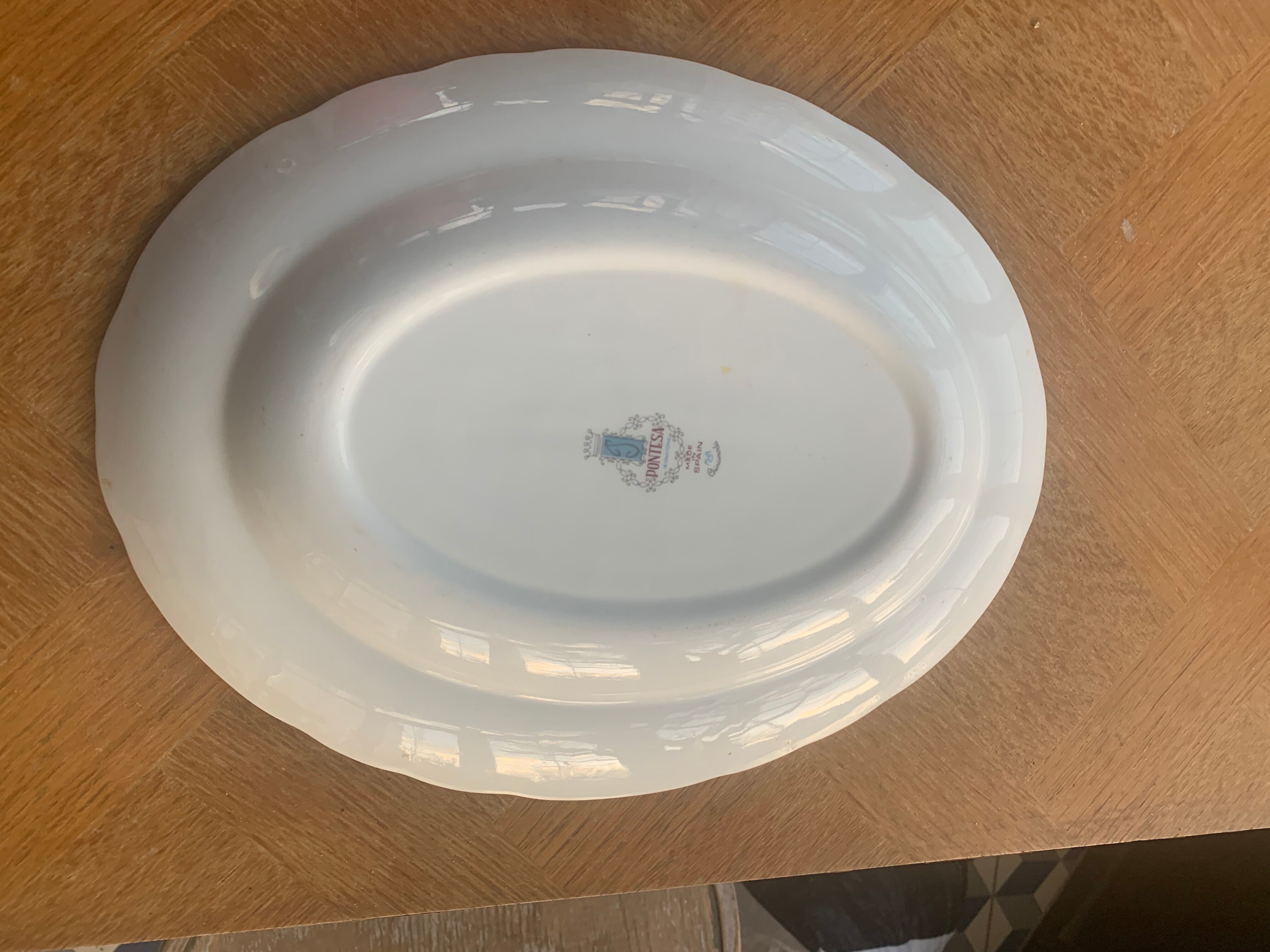Large serving dish pontesa patterns blue flowers in vintage porcelain