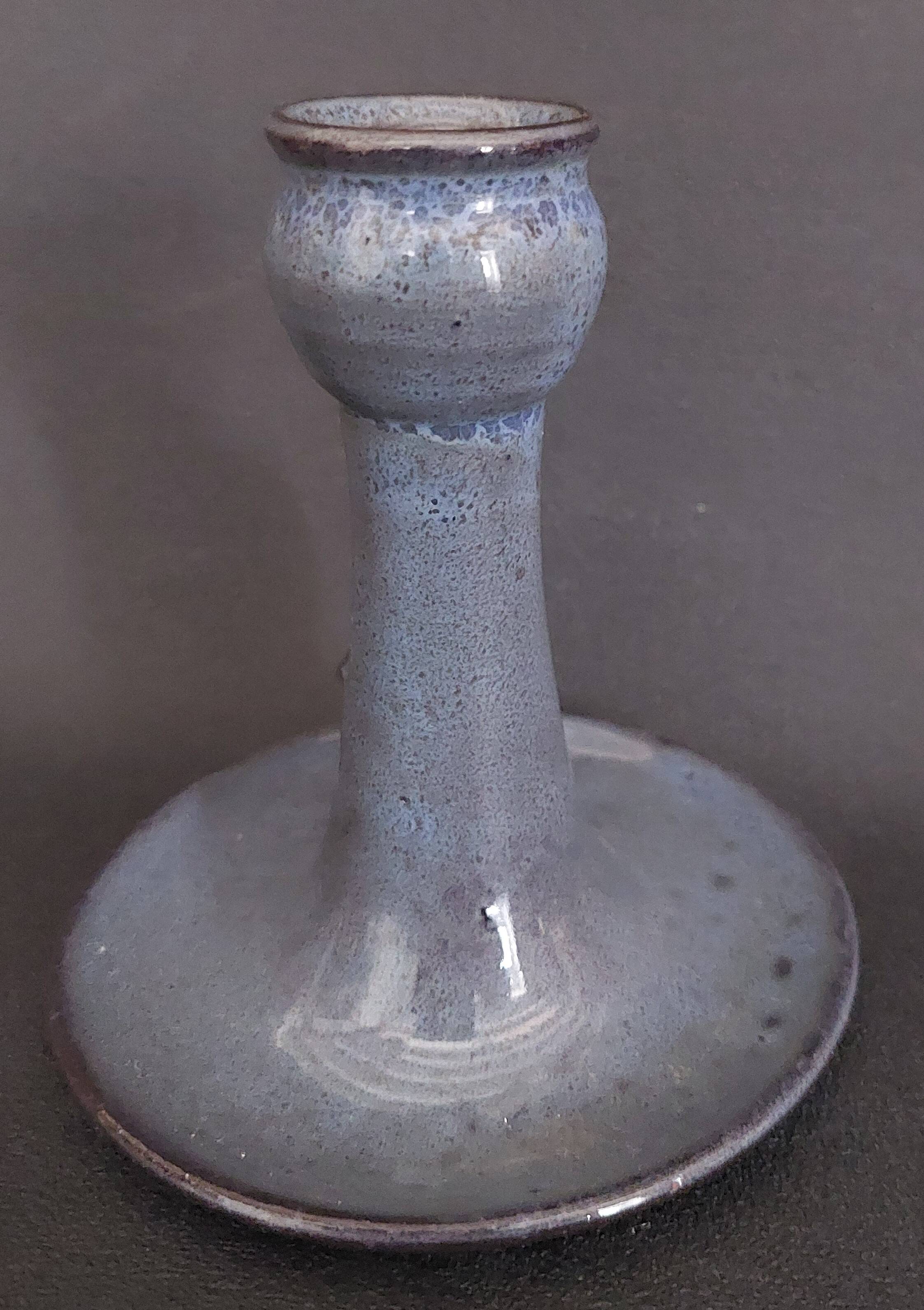 Vintage hand-held candle holder, ceramic, glazed terracotta, Saint Rome de Tarn X