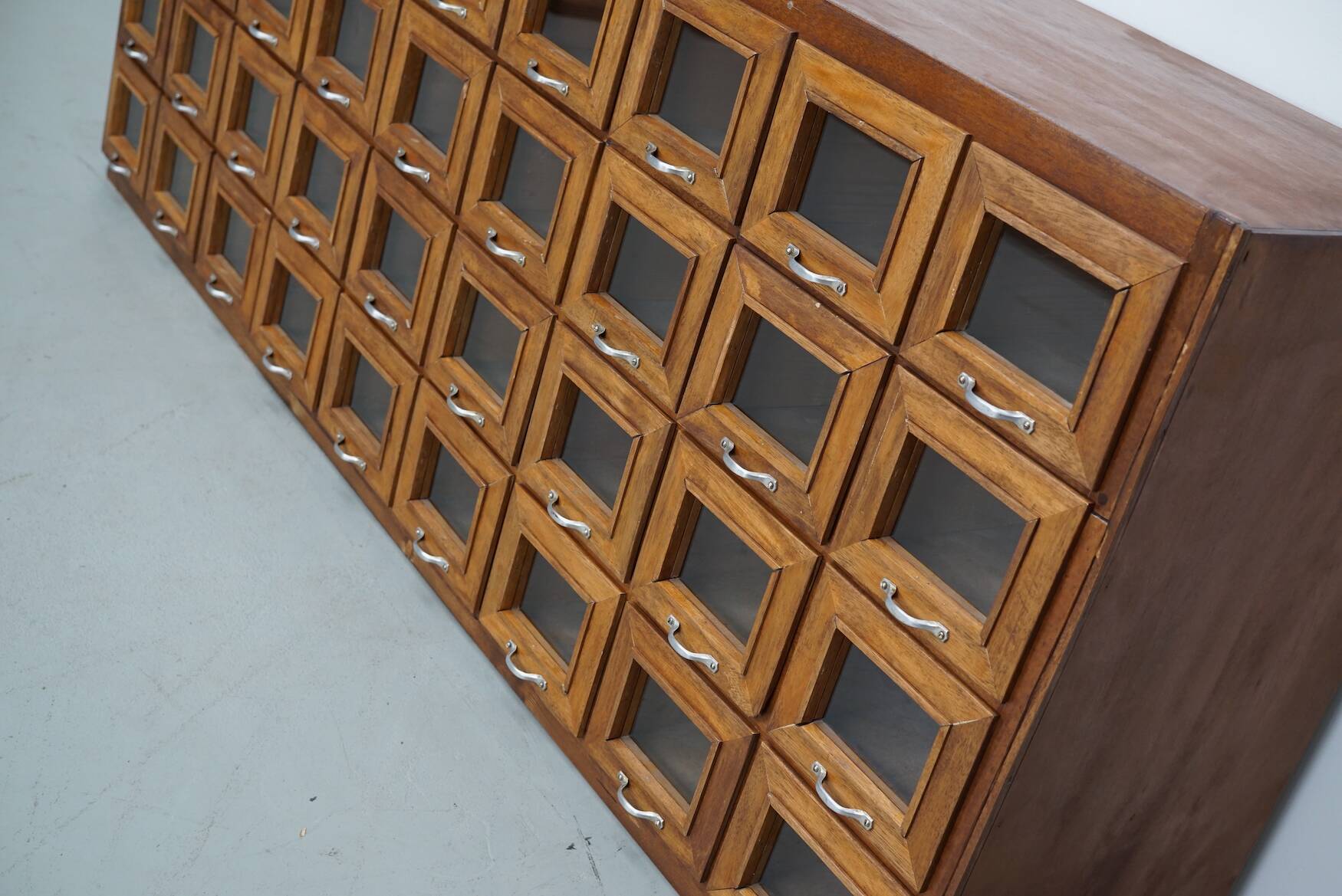 Vintage Dutch Beech Haberdashery Shop Cabinet / Vitrine, 1950s