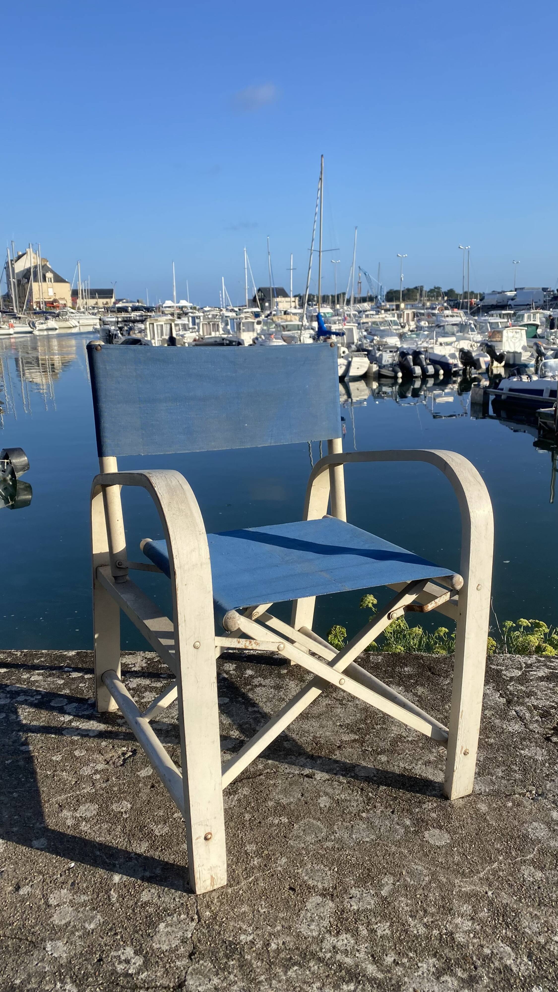 Folding canvas armchair by the sea La Baule 1960s