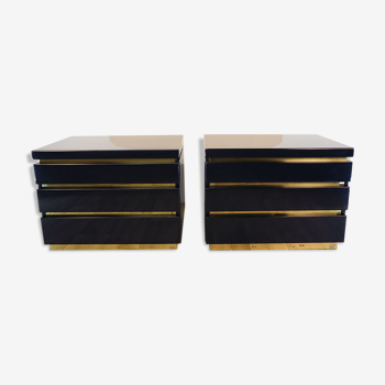 Pair of vintage bedsides in lacquered wood and brass 1970