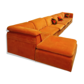 Modular corner sofa in orange velvet, 70s design