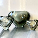 Set of 3 heart shaped Holmegaard crystal vases by Per Lutken