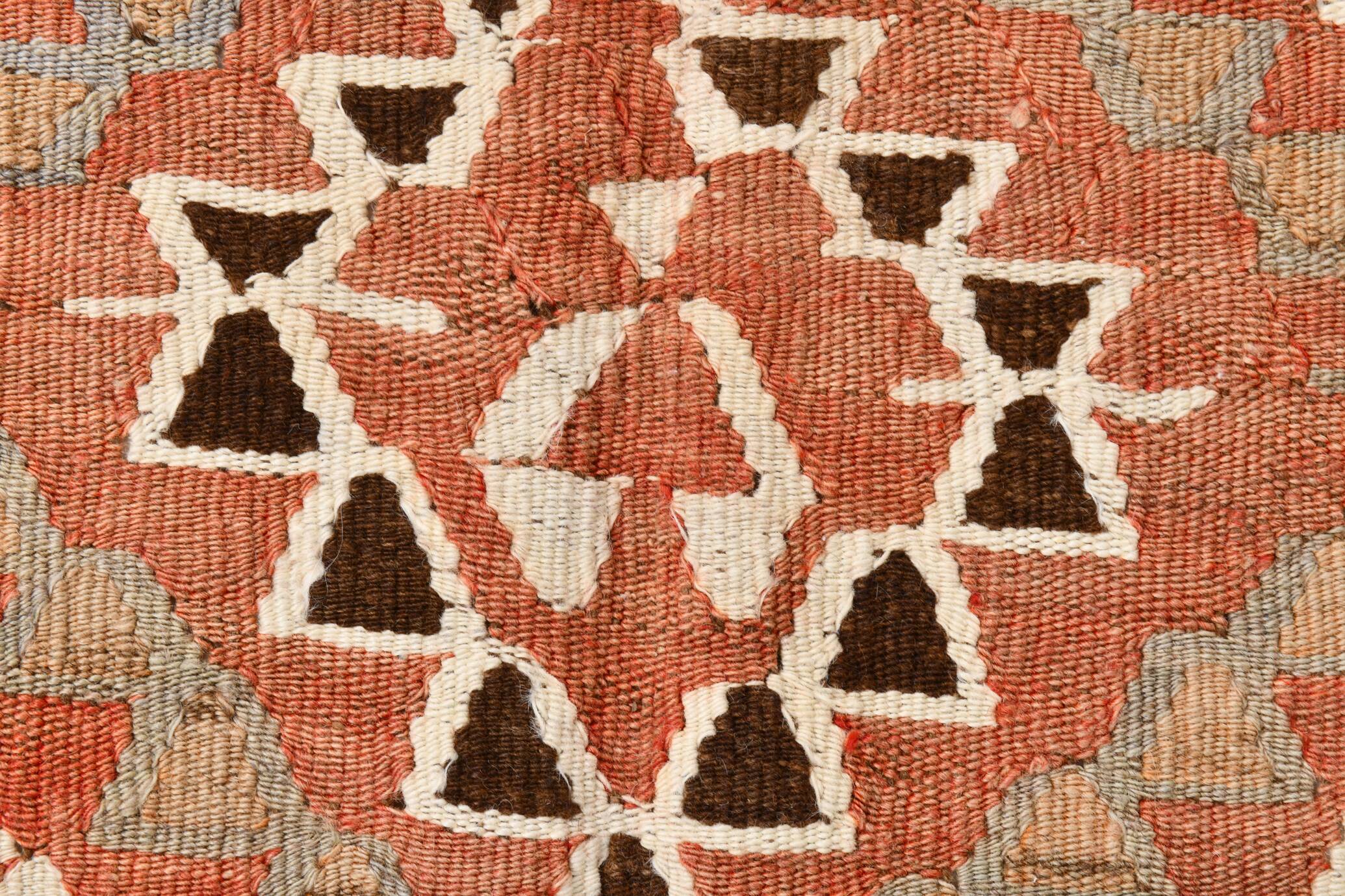 5x10 Pale Red & Brown Geometric Persian Kilim Rug, 170x310Cm