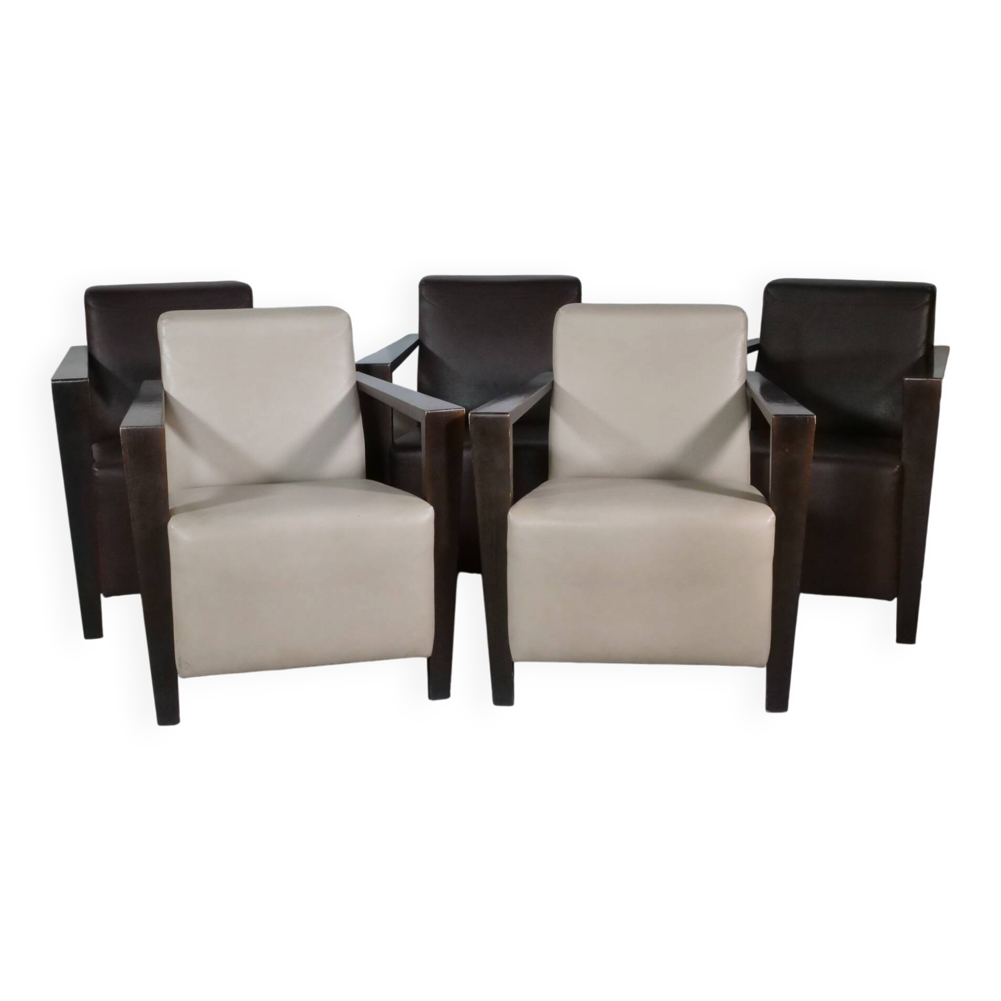 Franz Fertig Dresden leather armchair design, set of 5, 1960s