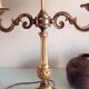 Empire style hot water bottle lamp with fabric lampshade / vintage 50-60s