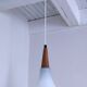 Suspension verre opalin et bois design années 70