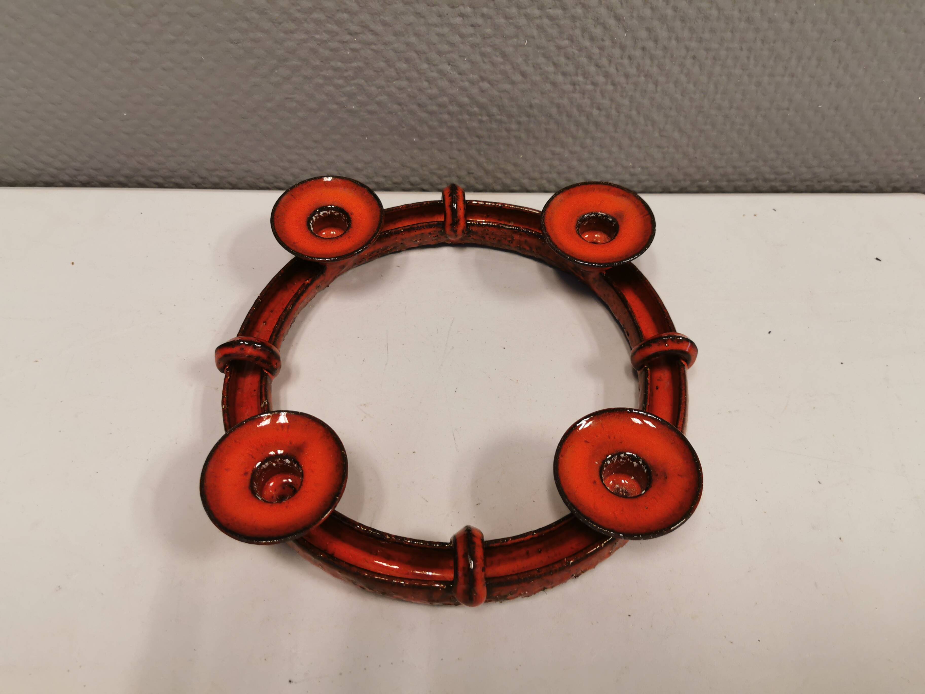Candle holder in red ceramic, Danish from the 70s, perfect as an Advent candle holder for Christmas