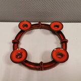 Candle holder in red ceramic, Danish from the 70s, perfect as an Advent candle holder for Christmas
