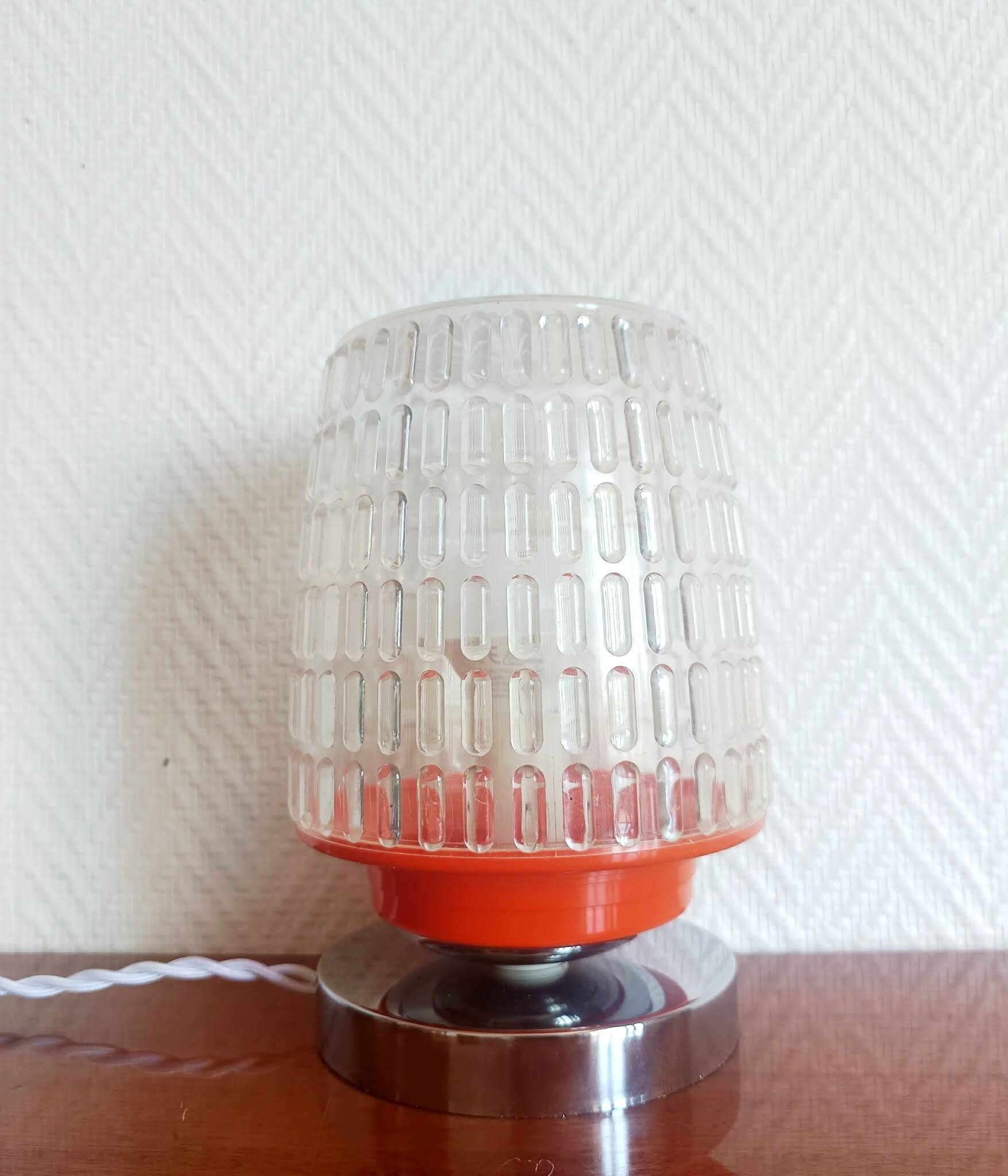 Lampe à poser space age orange et chrome 1970