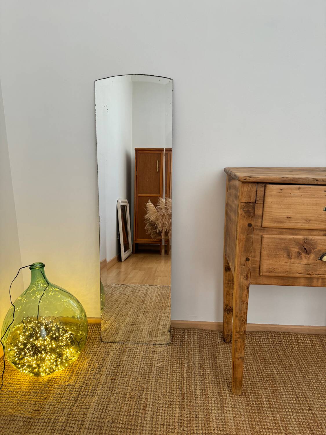 Vintage full-length beveled art deco mirror
