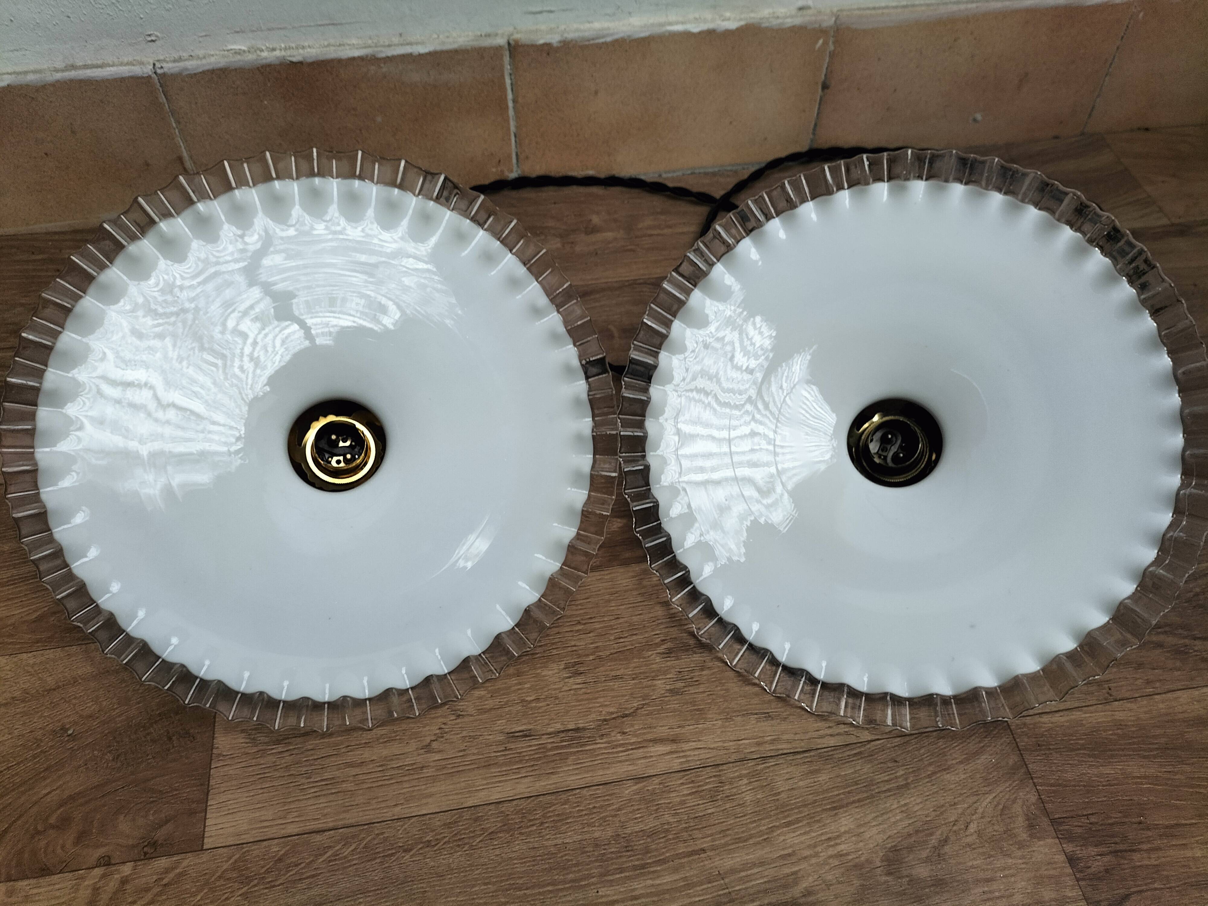 Pair of opaline pendant lights
