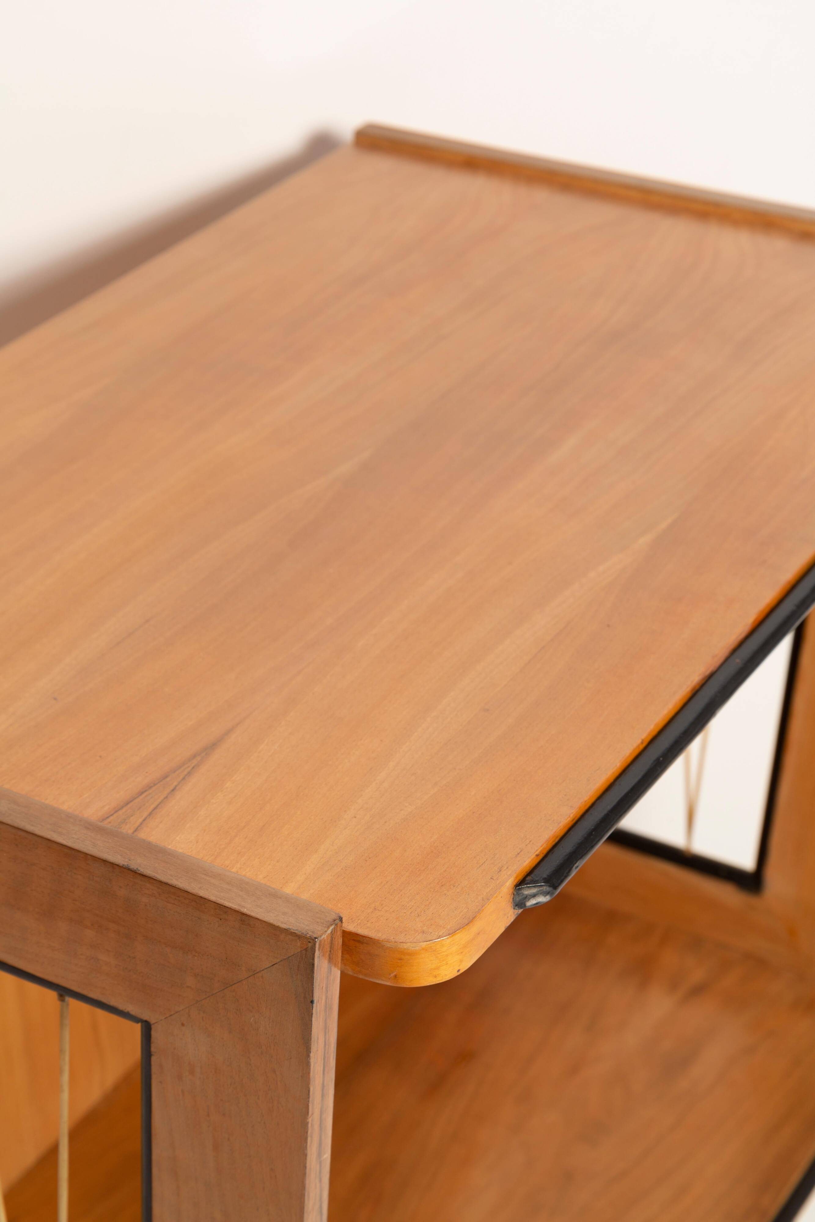 Vintage side table for modern mid-century television, beech wood, Poland, 1960s.