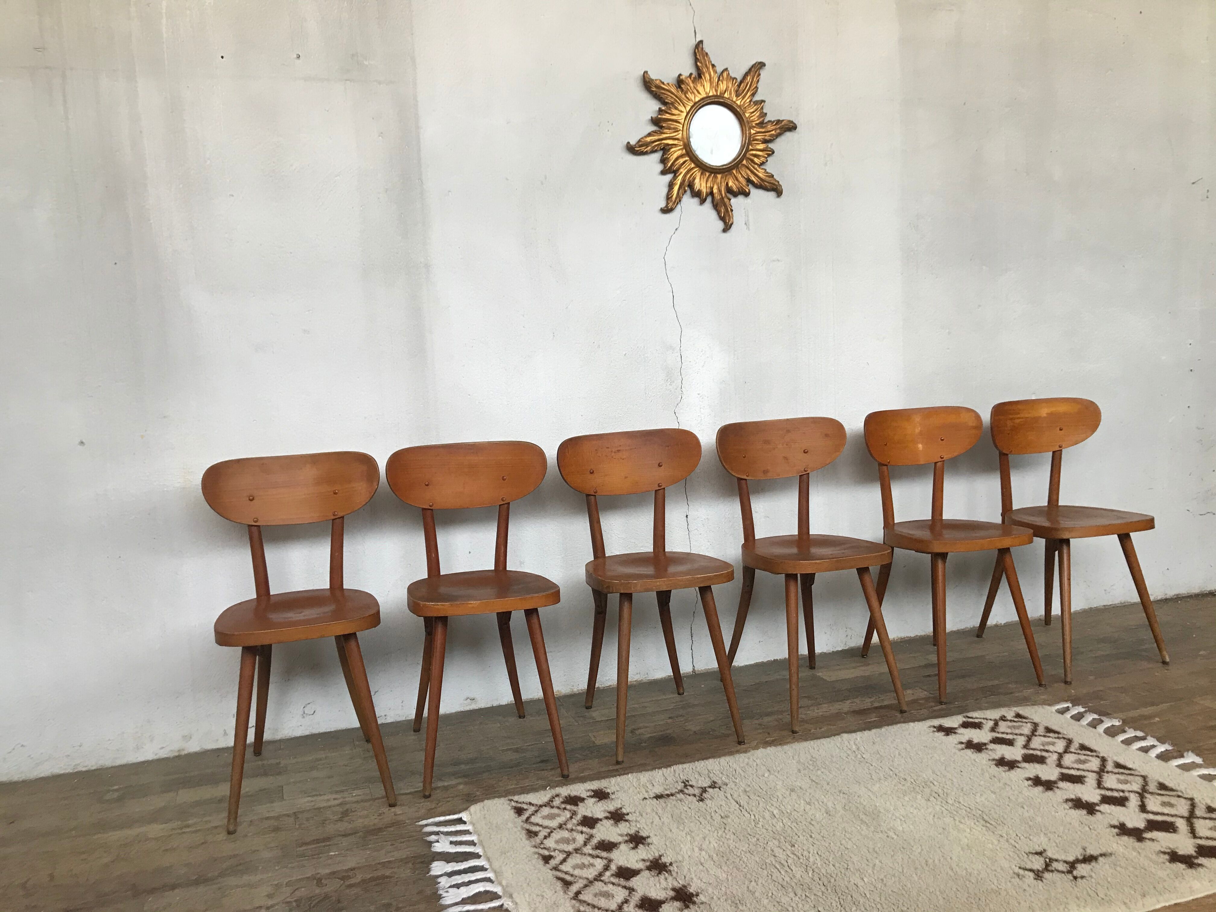Series of 6 chair baumann scandinavian beech spirit 1950 1960 vintage design