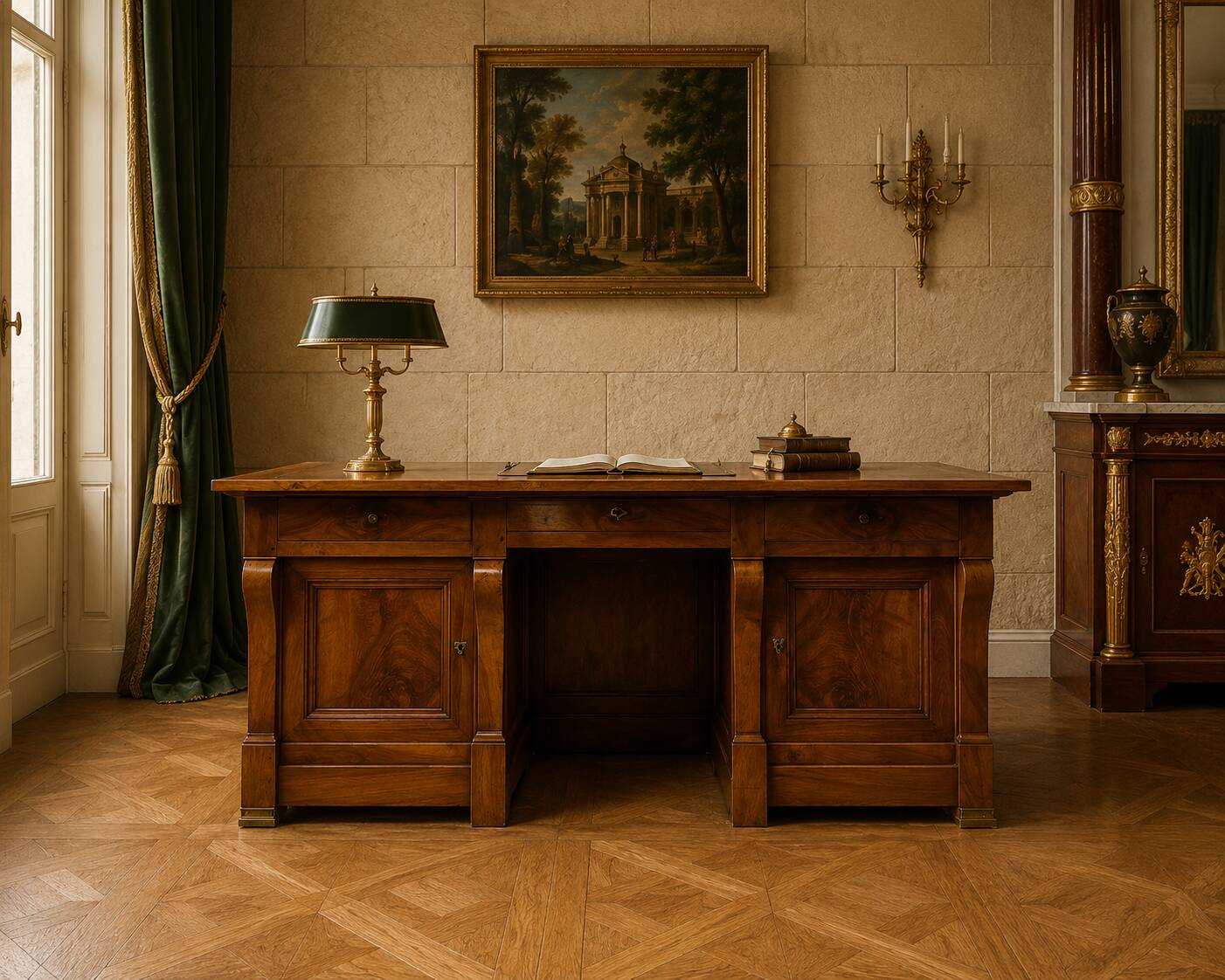 Important mid-19th century Empire Restoration bureau in walnut.